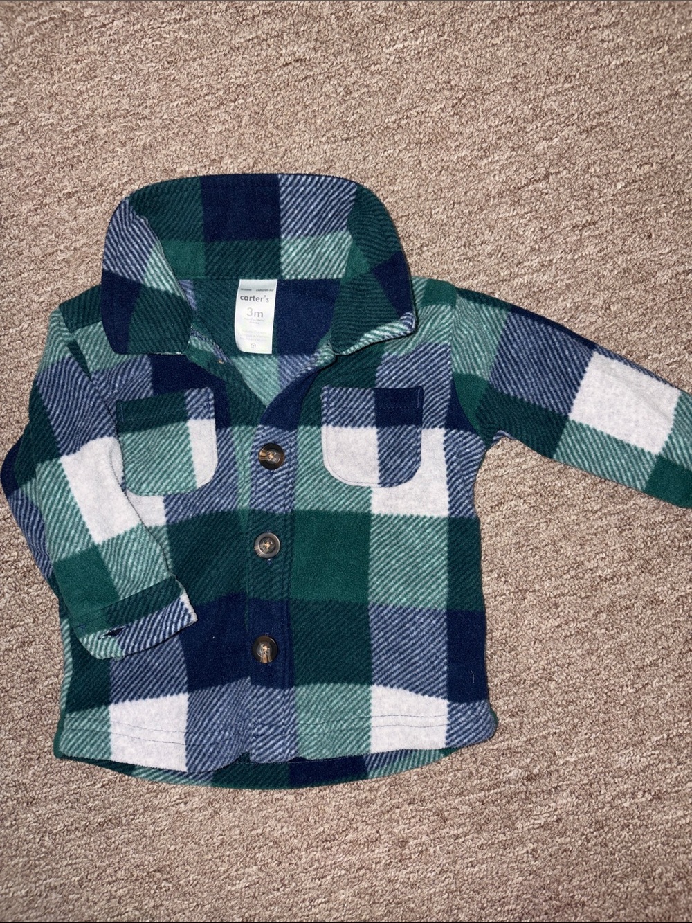 Carter's Green & Blue Plaid Fleece Button-Up Shirt Jacket